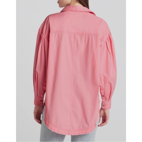 Free People We The Free Happy Hour Poplin Top Oversized Long Sleeve Pink Large - Picture 2 of 11